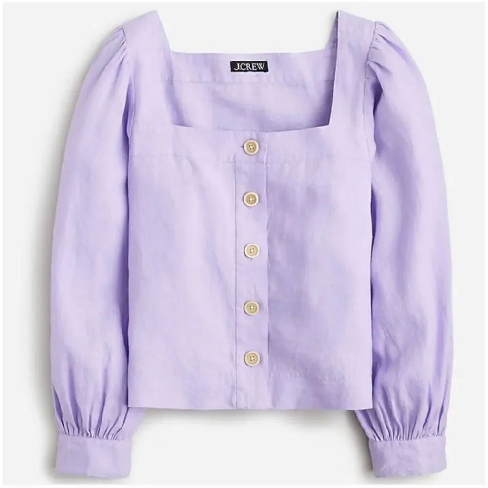 J. Crew Squareneck button-up top in linen, Purple M NWT $98